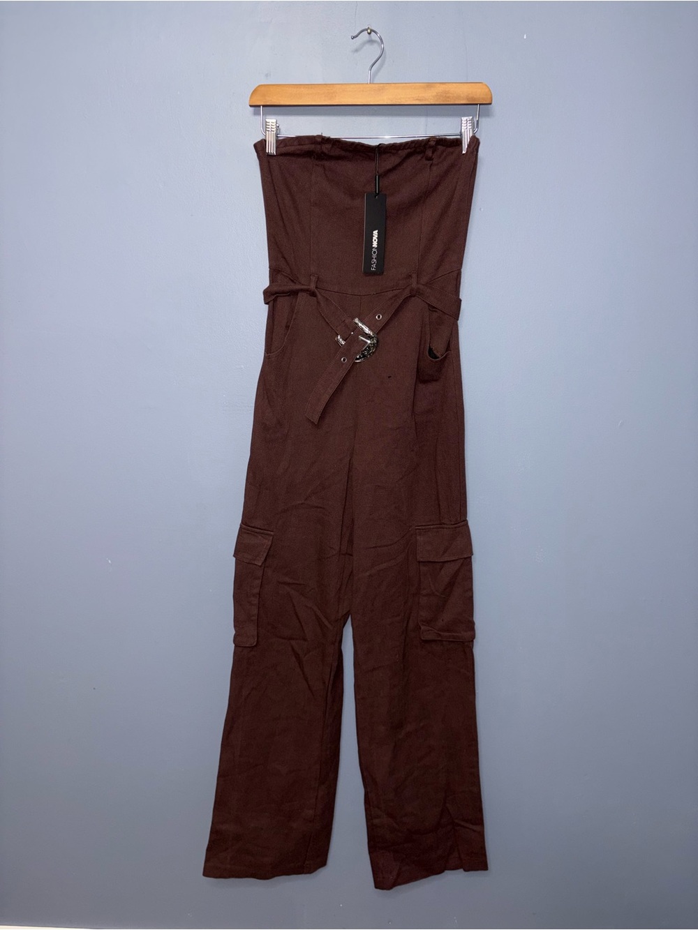 Fashion Nova | Brown Belted Strapless Jumpsuit (NWT) | Size XS
